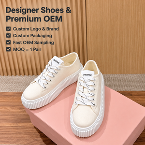 2026 Luxury Designer shoe for Women High Quality <b>Canvas</b> Sneakers All Cream White Platform Lace-up Casual Sport Style New - Product Image 1