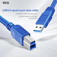 Kabel USB 3.0 Biru Kecepatan Tinggi Tipe A ke B Male, Konduktor Tembaga Murni, Selubung PVC untuk Kamera, Printer IOS, Komputer, Pemindai Barcode