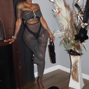 Vivibloook Z422JP03 Bodycon Sexy de punto ahueca hacia fuera largo sin mangas Slim Fit Sexy Knit Ladies Jumpsuits mono de una pieza - Product Image 1