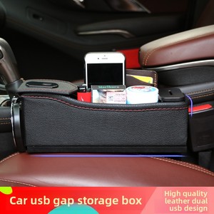 Boîte de rangement pour l'habitacle de voiture, organisateur avec chargeur <span class=keywords><strong>USB</strong></span>, porte-gobelet, multi-usages, remplisseur d'espace, intérieur en cuir - Product Image 2