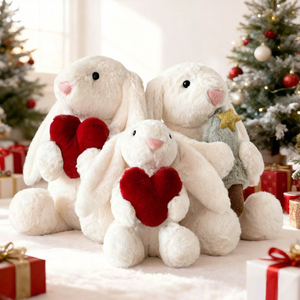 Peluche Lapin aux Oreilles Tombantes de Noël - Lapin en Peluche Tenant un Cœur et un Sapin, Cadeau de Fêtes et Compagnon Décoratif, Lapin Cœur - Product Image 2