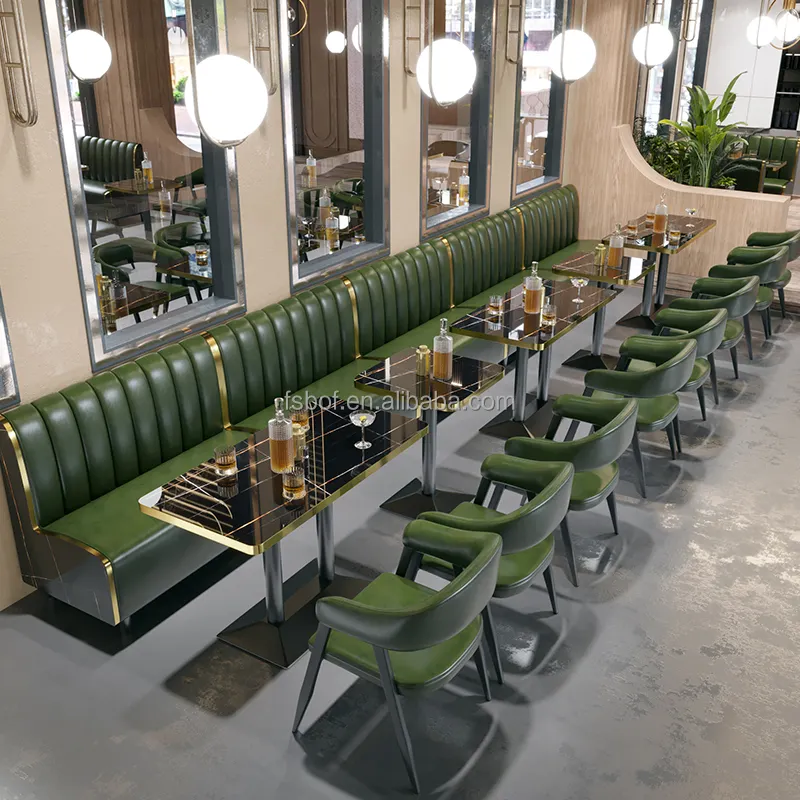 Diseño moderno cafetería de cuero usado cabinas asiento comedor Mesa café Banco asiento comida rápida silla restaurante muebles conjunto