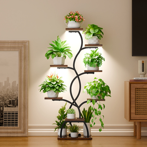 Support de plantes en spirale DNA avec 3 lampes LED à spectre complet, étagère de présentation en bois et métal à 8 niveaux et 12 pots pour salon - Product Image 6