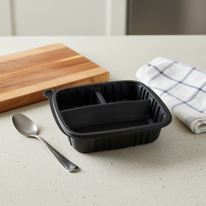 Contenitore per Alimenti in PP Nero con Coperchio a Cerniera 8x8, Monocomparto, Adatto al Microonde, per Cucina e Asporto, con Coperchio a Chiusura Ermetica, Stampato a Iniezione - Product Image 2