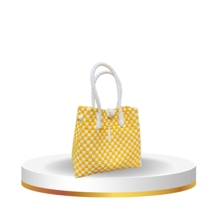 Elegant Adult Fashion Premium <b>Plastic</b> Handbags Weaved Lurik Pattern Indonesia Eco-Friendly Recycled Material Sembagi Yellow - Product Image 5