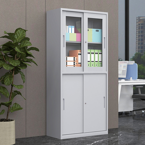Classeur de bureau en métal design moderne avec porte vitrée Casier de rangement Référence de bons financiers Tiroirs équipés et serrure - Product Image 2