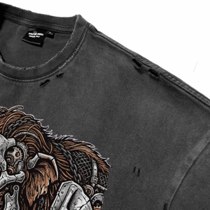 Camiseta de manga corta para hombre, estilo vintage, lavada y desgastada, de algodón grueso, con estampado de mamut mecánico, cuello redondo, oversize, estilo punk urbano - Product Image 3