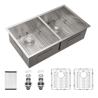 Évier de cuisine double en acier inoxydable 304 avec planche à découper et passoire, évier de cuisine moderne minimaliste, grand évier double