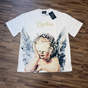 เสื้อยืดแขนสั้นผ้าฝ้าย 100% พิมพ์ลายเรโทรคุณภาพสูง สไตล์ฮิปฮอปลำลองแนวสตรีท สำหรับผู้ชาย รุ่น Mixed Emotions - Product Image 3