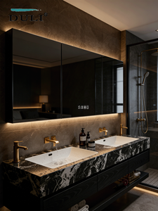 Lavabo Doble Estilo Hotel, de Lujo, con Aspecto de Piedra, Cerámica sin Juntas, Espejo Inteligente, Mueble de Baño - Product Image 3
