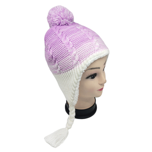 Bonnet d'hiver chaud en fibre acrylique tricoté deux tons avec logo personnalisé en gros Bonnet à oreillettes doux avec <span class=keywords><strong>pompon</strong></span> Chapeau pull tricoté - Product Image 6