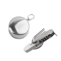 Ensemble de couverts de camping multifonctionnels détachables - 6 en 1 couteau pliant fourchette cuillère avec gobelet à eau pour la randonnée, les voyages, les pique-niques