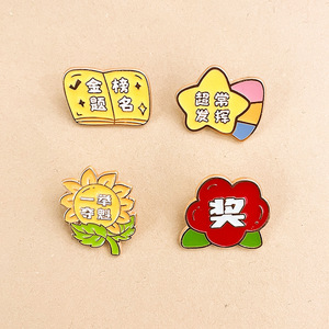 Broche de aleación con caracteres chinos motivacionales originales, insignia de metal bonita con flores, pin para parejas, dije para bolso, regalo para estudiantes, para hombres. - Product Image 2