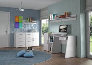 Escritorio de oficina moderno para el hogar y la Oficina, mueble blanco con cajón y estante de efecto de hormigón - Product Image 3