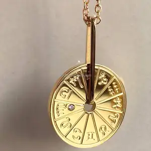 Aanpasbare 18K Goud Roestvrij Staal Spinner Ronde Charme Spinnewiel Hanger Wiel Van Dierenriem Ketting Mode Sieraden Vrouwen