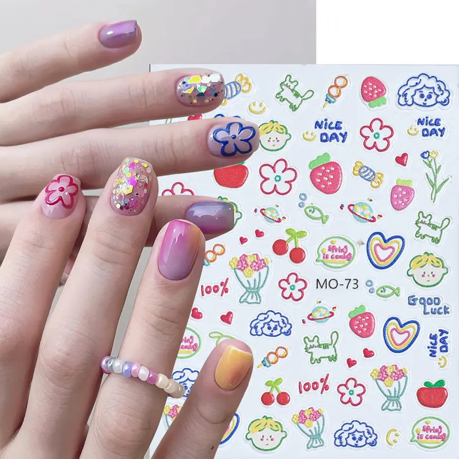 Индивидуальная этикетка 5D/3D Мультяшные наклейки для ногтей самоклеящиеся рельефные наклейки для женщин девочек и детей