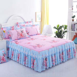 Printed Solid Bedding Sets Home Bedding Set <b>Bed</b> Skirt Pillowcase 3pcs High Quality Lovely Pattern With Flower - Product Image 4