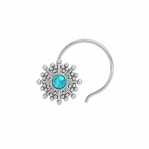 Bijou artisanal fin en argent sterling 925 avec turquoise naturelle ronde, clou de nez à sertissage en coupelle, pour femmes et jeunes filles, style indien - Product Image 1