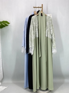 Abaya Hijab de Encaje Modal para Mujeres Musulmanas, Vestido Tradicional Modesto de Oriente Medio con Encaje Lujoso, Abertura Frontal, <span class=keywords><strong>Maxi</strong></span> Vestido Fluido con Pañuelo para la Cabeza - Product Image 5