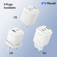 Chargeur USB C rapide Miccell OEM 65W, chargeur portable GaN type C, charge super rapide, chargeur multi-ports pour téléphones, ordinateurs portables