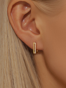 Gold Fashion S925 Sterling Silver Single Row <b>square</b> <b>Diamond</b> High Texture All-match <b>Earrings</b> - Product Image 5