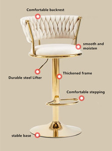 Tabouret <span class=keywords><strong>de</strong></span> bar réglable en fer <span class=keywords><strong>de</strong></span> luxe moderne pour comptoir et <span class=keywords><strong>cuisine</strong></span>, idéal pour hôtel, restaurant, bar à domicile, mobilier <span class=keywords><strong>de</strong></span> salle à manger - Product Image 2