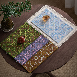 Tapis de thé en coton et lin de style chinois avec franges à pompons brodées, isolation thermique, accessoire textile pour la maison - Product Image 4