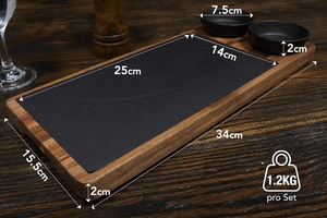 Ensemble de planche à steak en <span class=keywords><strong>ardoise</strong></span> naturelle et bois d'acacia avec bol en céramique planche de service de charcuterie pour restaurant maison <span class=keywords><strong>assiette</strong></span> de service - Product Image 6