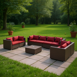 Set Lounge da Giardino Modulare in Rattan PE Marrone, Arredamento da Esterno per 10 Persone, Design Contemporaneo - Product Image 2