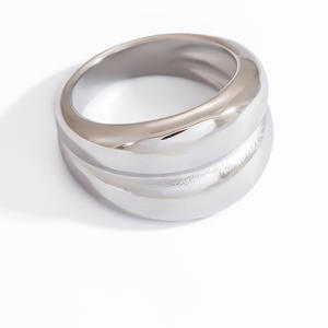 Stainless Steel <b>Ring</b> <b>Plain</b> Band Wave Geometry Polished Surface Unisex Wedding Jewelry - Product Image 5