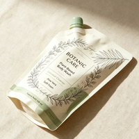 Pochette souple mate personnalisée 500 ml à bec verseur, imprimée thème végétal, réutilisable, avec couvercle, pour nettoyant corporel liquide