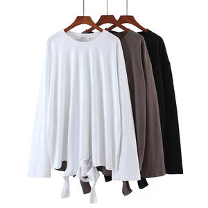 Camiseta de talla grande estilo coreano para mujer, camiseta de otoño con rasgaduras irregulares, de manga larga, color sólido, blanca, negra, gris, N7810 - Product Image 5