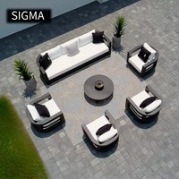 Ensemble Canapé Moderne Durable en Aluminium avec Tissu Tout Temps et Coussins Épais pour Sièges Extérieurs Confortables Patio Piscine