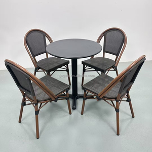 Juego de Comedor <span class=keywords><strong>Paris</strong></span> Bistro con Sillas de Ratán Tejido, Mesa Redonda de Metal Negra y 4 Sillones de Ratán, Muebles de Exterior para Hotel, Patio o Cafetería - Product Image 4