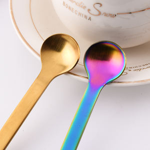 新品彩色圆形甜品勺 18/8 不锈钢金色勺子套装，可定制徽标餐具套装 - Product Image 4