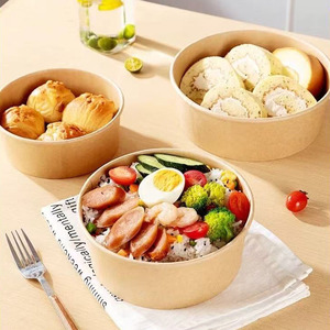 Giấy dùng một lần Bát giấy kraft Đóng gói hộp salad trái cây takeout thức ăn nhanh <span class=keywords><strong>container</strong></span> mì ăn liền bát có nắp đậy - Product Image 5