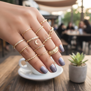 Vendita calda accatastamento anelli per gli uomini donne di tendenza moda stile coreano Punk corona luna teschio intarsio gioielli regolabile all'ingrosso - Product Image 3