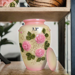 Urne en céramique en forme de rose, 7,3 pouces, faite à la main, design floral shabby chic, vase rond, cadeau de sympathie - Product Image 3