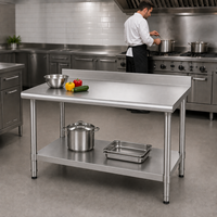 Table de travail en acier inoxydable à double couche avec pieds ronds, de qualité professionnelle, pour pizzeria, fournie par l'usine 201