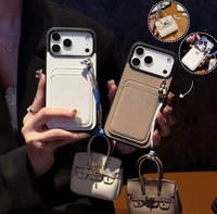 Coque de téléphone compatible avec Apple 17 Air, iPhone 15 Pro Max, texture litchi, porte-cartes + étui pour écouteurs, coque de téléphone 12 tendance pour femmes