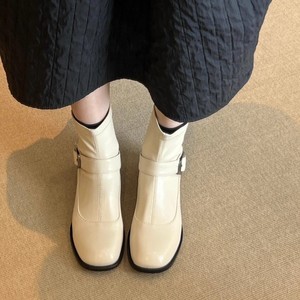 Bottines à talon bloc extensible et polyvalentes en cuir véritable 2026 avec boucle, design élégant pour femme - Product Image 5