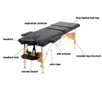 Table de massage portable professionnelle à 3 sections, lit de massage pliable en bois avec dossier réglable pour institut de beauté, spa, salon de tatouage
