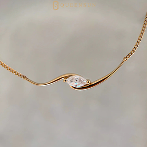 18K <span class=keywords><strong>Gold</strong></span> Wellenform Marquise-Schliff Labor-Diamant Anhänger Halskette - Minimalistischer Eleganter Edler Schmuck für Frauen, Tägliches Tragen Geschenk - Product Image 1