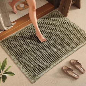 Alfombra de Baño Rectangular con Borlas, Diseño Waffle, Fibra de Poliéster, Antideslizante, para Uso Doméstico - Product Image 3