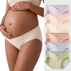 Culottes de maternité en coton prêtes à être expédiées, taille basse, sous-vêtements de grossesse sans couture, respirants, antibactériens, avec soutien du ventre - Product Image 1