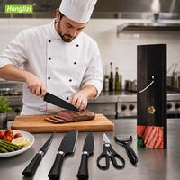 Ensemble de couteaux de cuisine 6 pièces en acier inoxydable noir martelé de qualité supérieure pour droitiers, avec ciseaux et éplucheur, pour la préparation alimentaire en gros