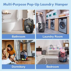 Panier à linge pliable en maille SINCERE Pop Hamper pour la maison et les voyages - Design gain de place - Panier de rangement en tissu noir pour vêtements - Product Image 6