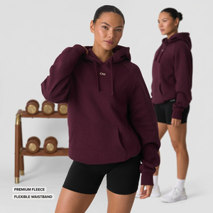 Sweat-shirt à capuche surdimensionné pour femme, couleur unie, en polaire, avec poches et taille élastique - Product Image 1