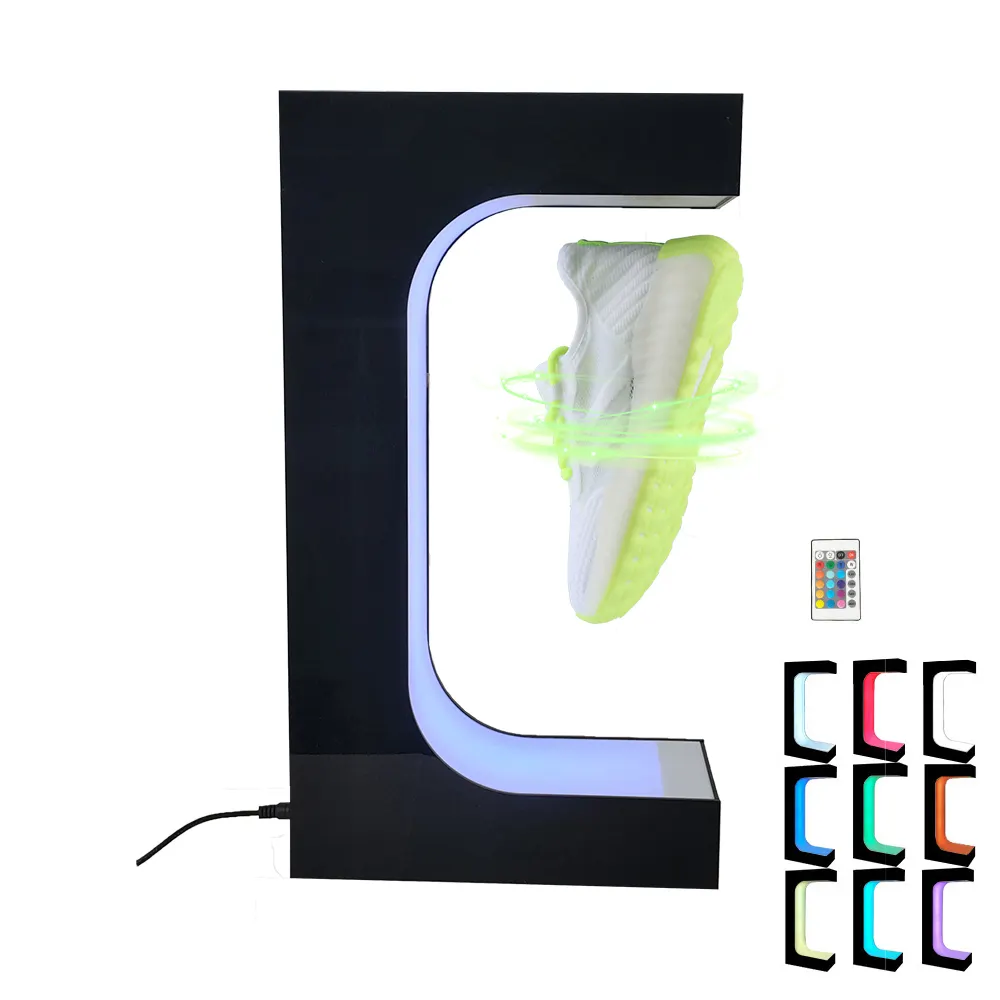 Günstigster Großhandel Fern wechsel LED rotierende magnetisch schwebende schwimmende Schuh Display Spin Sneaker schwebende Sneaker Display