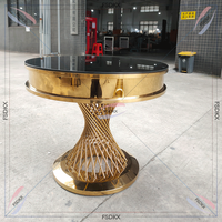 Tables rondes de luxe d'anniversaire de gâteau d'or d'acier inoxydable avec le verre pour des mariages et des événements